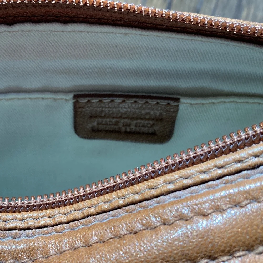 Nordstrom Genuine Leather Caramel Crossbody Bag/Gold Tone Woven Chain/NEW!